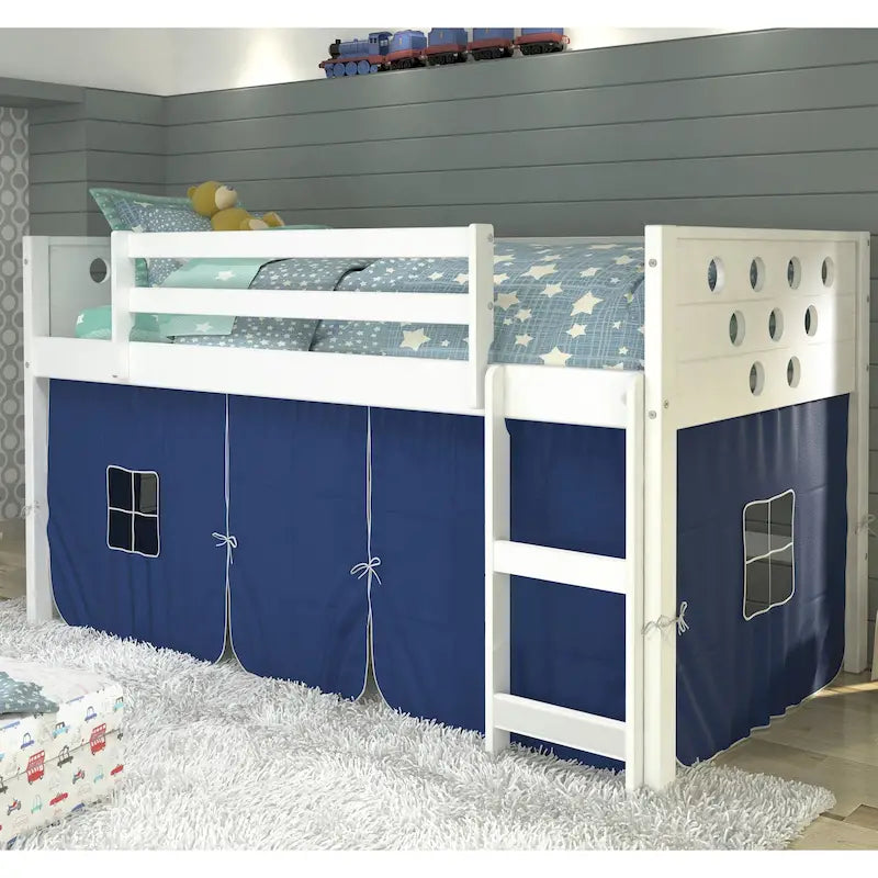 Cama alta tipo tienda de campaña doble baja en blanco