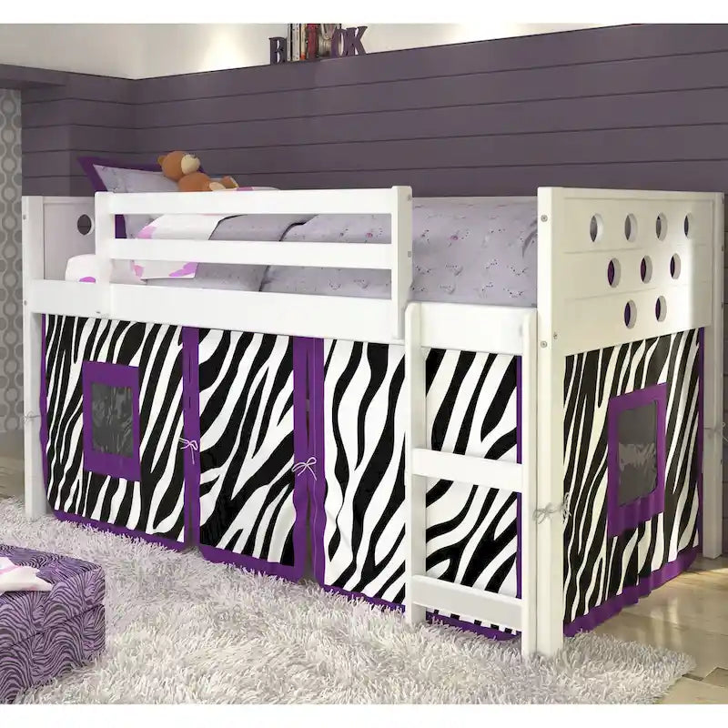 Cama alta tipo tienda de campaña doble baja en blanco