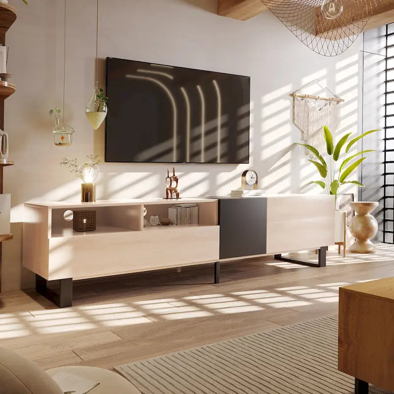Mueble Moderno para TV de 80" con Doble Espacio de Almacenamiento