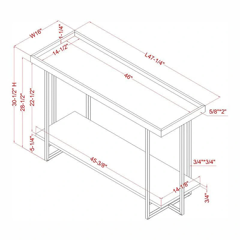 Mesa de sofá metálica de estilo rústico de 1 estante