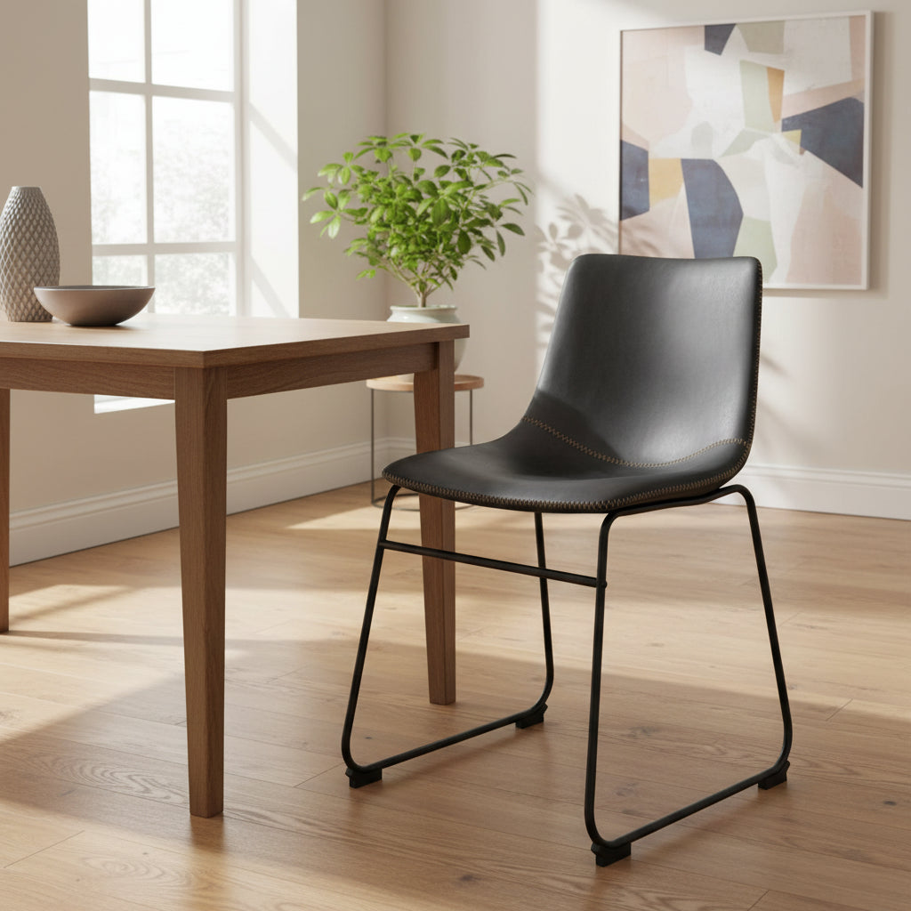 Petra Vegan Leather Side Chairs with Black Legs (Set of 2)