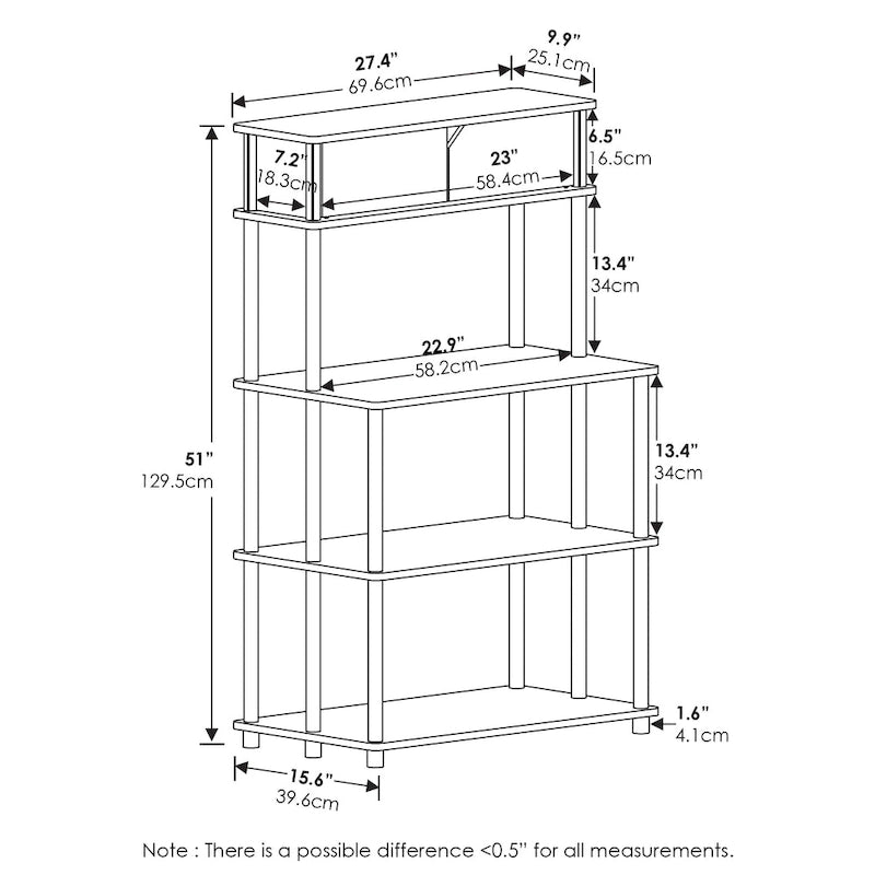 Estantería rústica de madera maciza marrón con 5 estantes