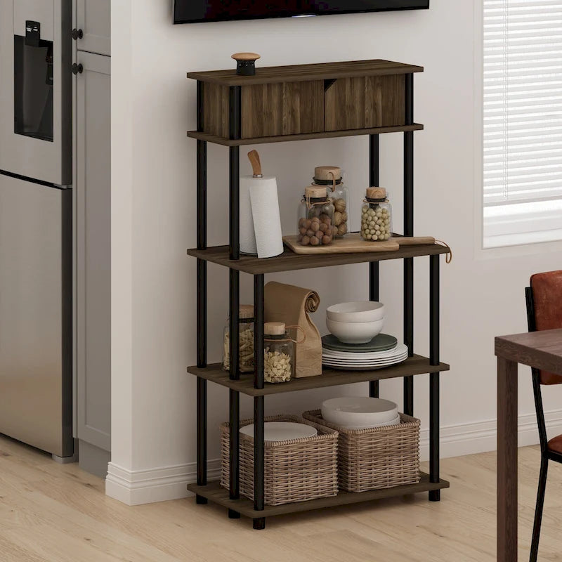 Estantería rústica de madera maciza marrón con 5 estantes