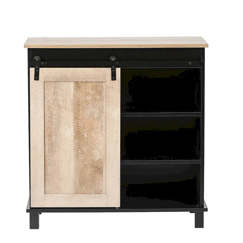 Vinoteca de almacenamiento de madera de ingeniería negra y roble - 32.5 H x 31.5 W x 15.75 D
