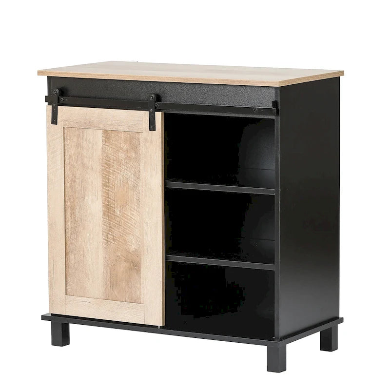 Vinoteca de almacenamiento de madera de ingeniería negra y roble - 32.5 H x 31.5 W x 15.75 D