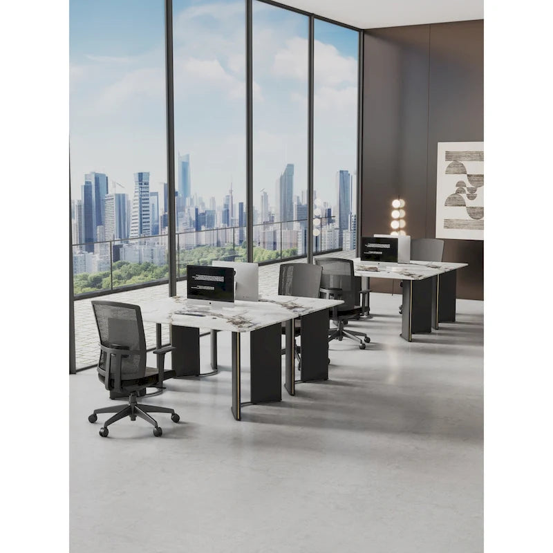 Mesa de Comedor Rectangular de Imitación Mármol Blanco - Mármol Blanco