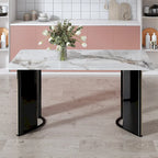 Mesa de Comedor Rectangular de Imitación Mármol Blanco - Mármol Blanco