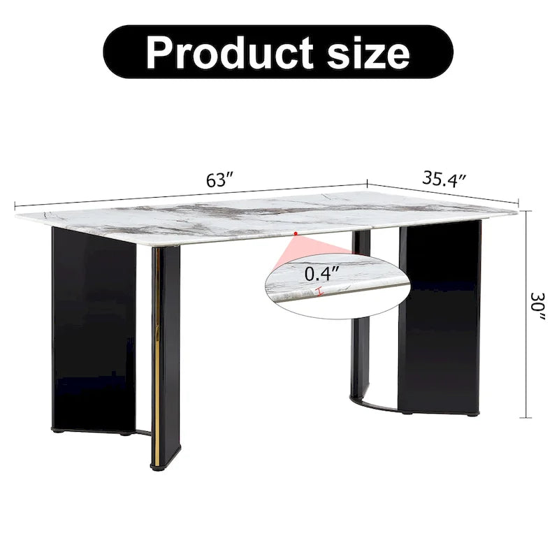 Mesa de Comedor Rectangular de Imitación Mármol Blanco - Mármol Blanco