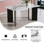 Mesa de Comedor Rectangular de Imitación Mármol Blanco - Mármol Blanco