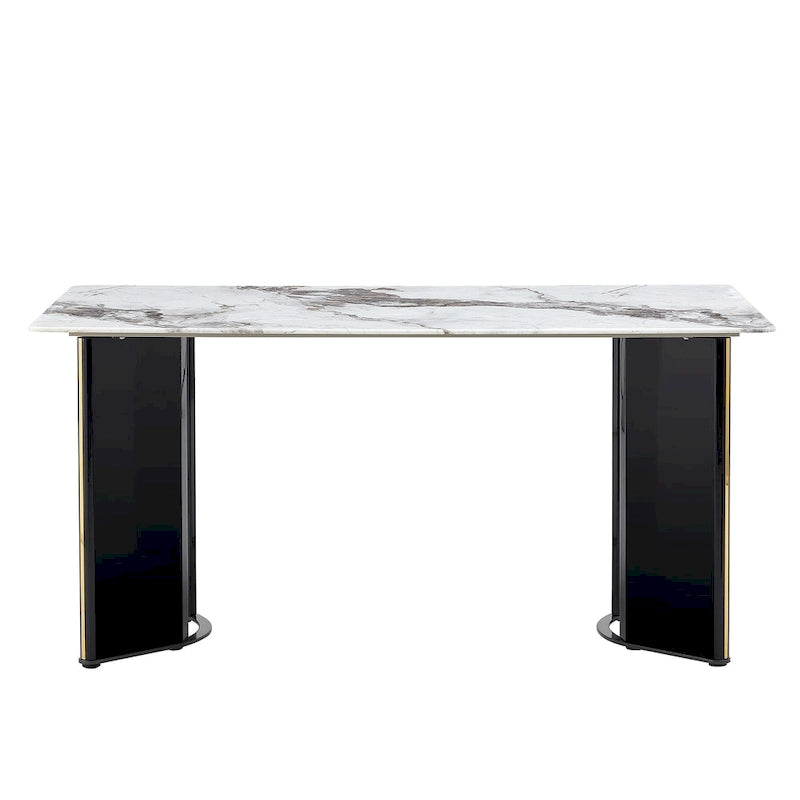Mesa de Comedor Rectangular de Imitación Mármol Blanco - Mármol Blanco