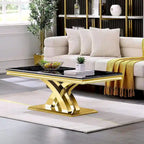 Mesa de centro moderna de 48" rectangular con base en X, mesas de centro tipo pedestal para sala de estar