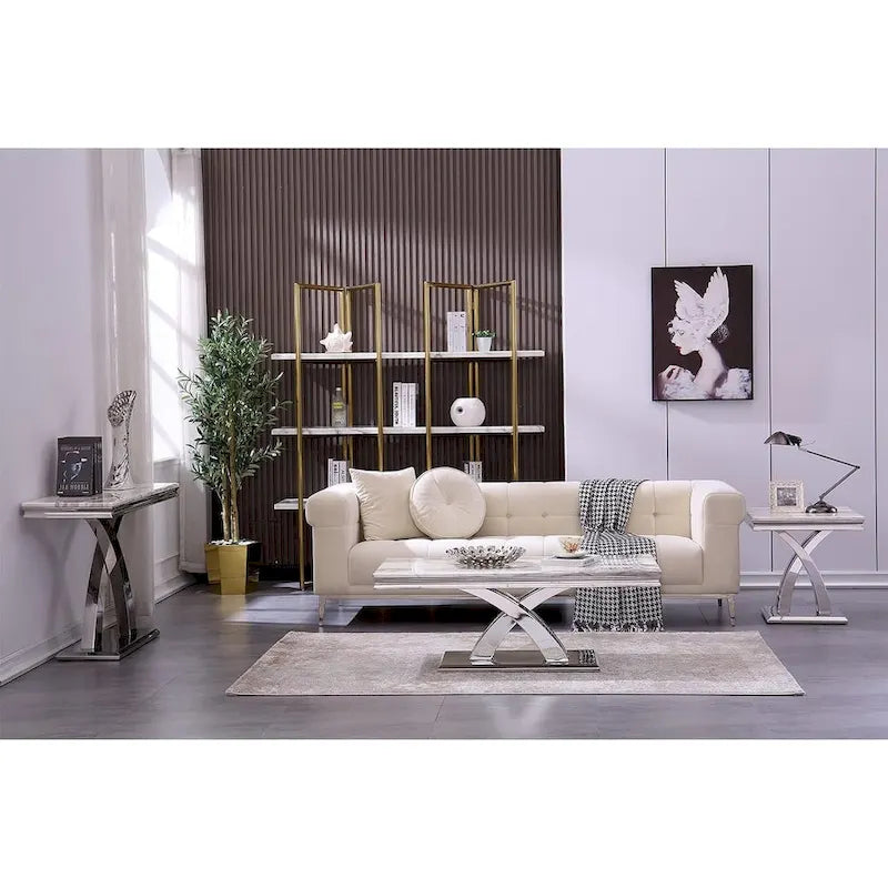 Mesa de centro moderna de 48" rectangular con base en X, mesas de centro tipo pedestal para sala de estar
