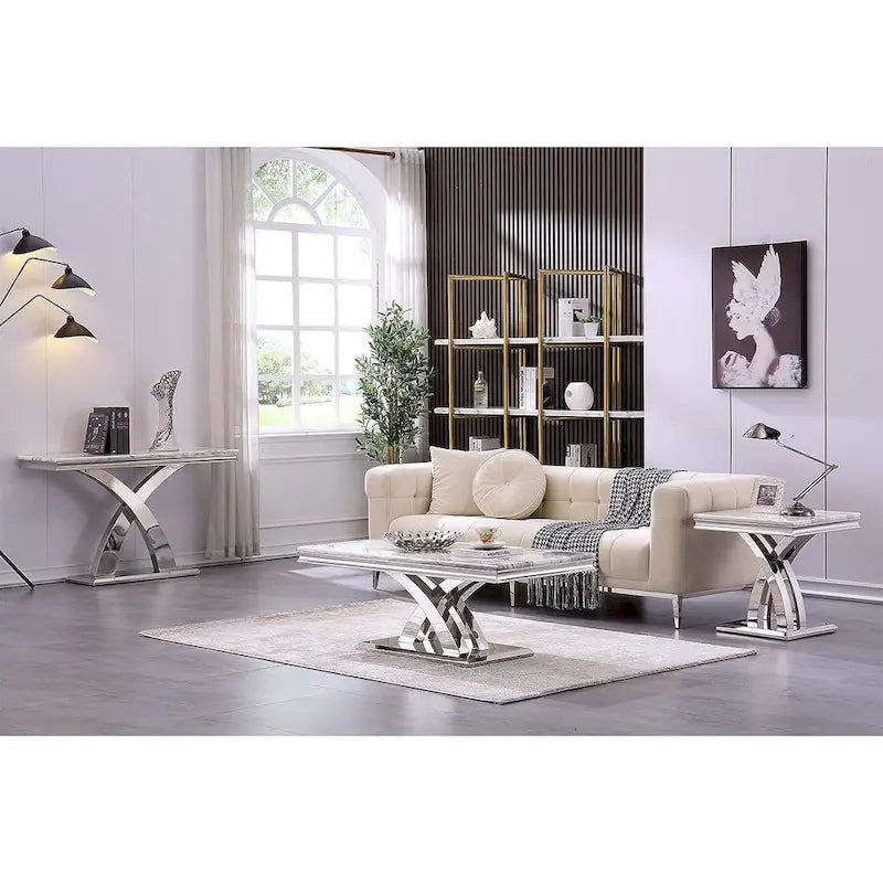 Mesa de centro moderna de 48" rectangular con base en X, mesas de centro tipo pedestal para sala de estar