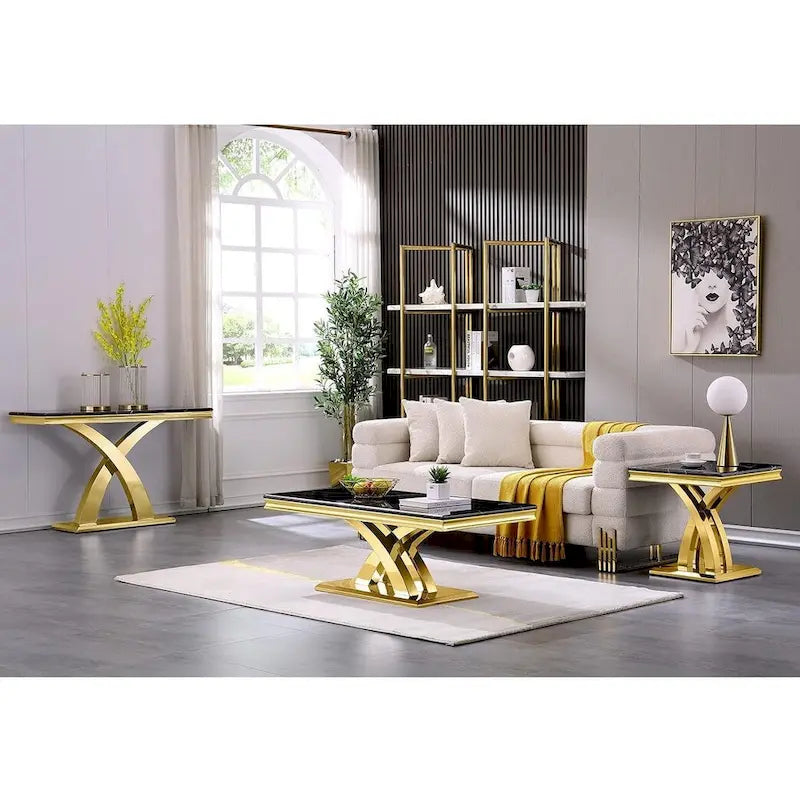 Mesa de centro moderna de 48" rectangular con base en X, mesas de centro tipo pedestal para sala de estar
