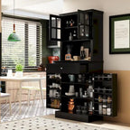 Mueble tipo bufé con vitrina, despensa de cocina, armario de almacenamiento, aparador blanco