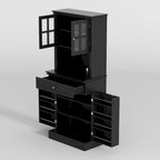 Mueble tipo bufé con vitrina, despensa de cocina, armario de almacenamiento, aparador blanco