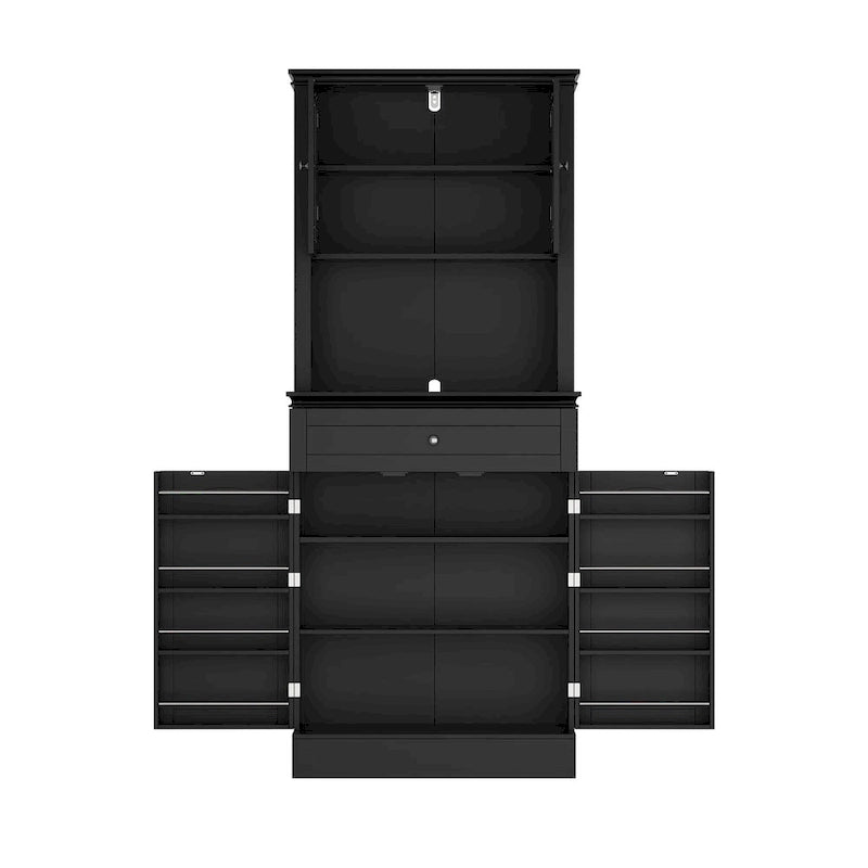 Mueble tipo bufé con vitrina, despensa de cocina, armario de almacenamiento, aparador blanco
