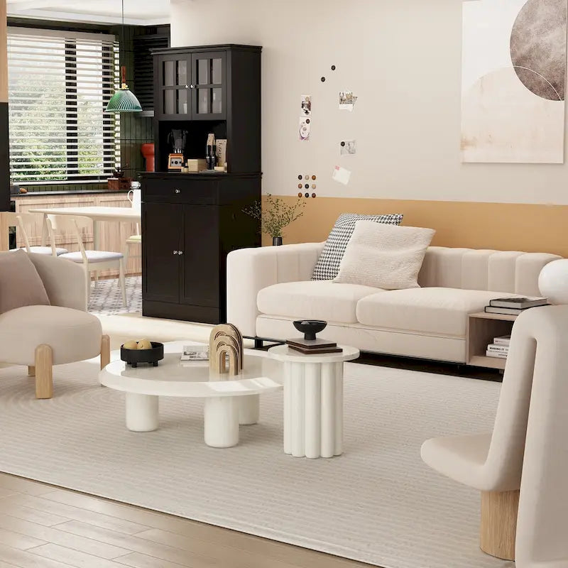 Mueble tipo bufé con vitrina, despensa de cocina, armario de almacenamiento, aparador blanco