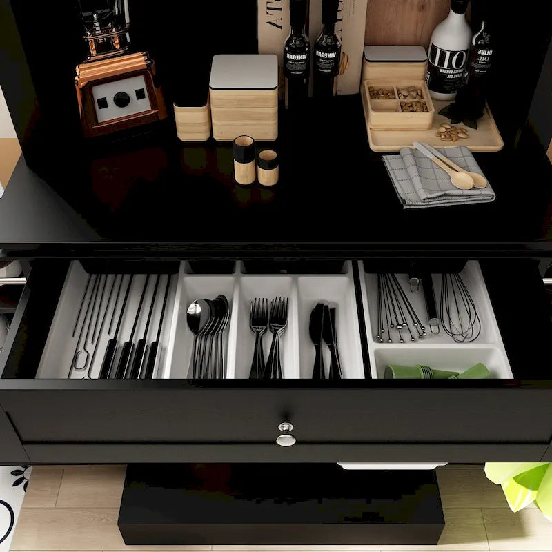 Mueble tipo bufé con vitrina, despensa de cocina, armario de almacenamiento, aparador blanco