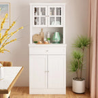 Mueble tipo bufé con vitrina, despensa de cocina, armario de almacenamiento, aparador blanco