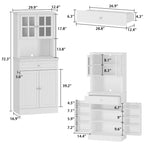 Mueble tipo bufé con vitrina, despensa de cocina, armario de almacenamiento, aparador blanco