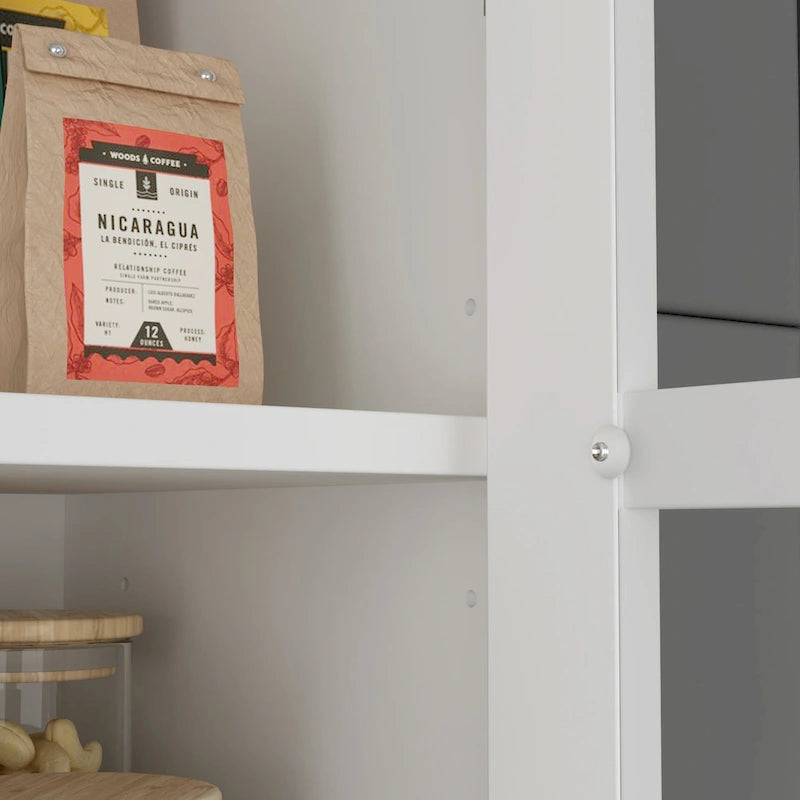 Mueble tipo bufé con vitrina, despensa de cocina, armario de almacenamiento, aparador blanco