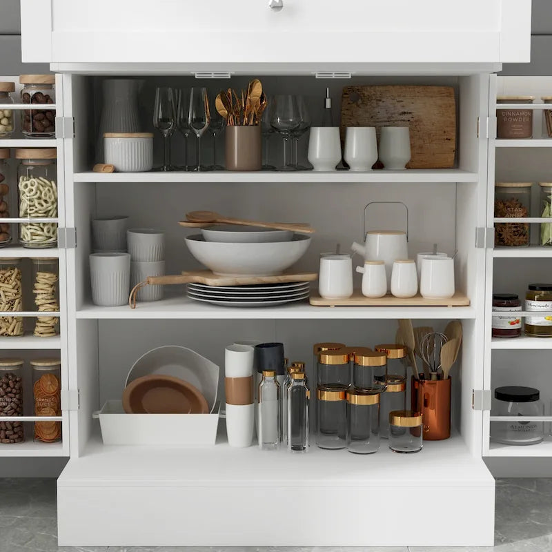 Mueble tipo bufé con vitrina, despensa de cocina, armario de almacenamiento, aparador blanco