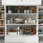 Mueble tipo bufé con vitrina, despensa de cocina, armario de almacenamiento, aparador blanco