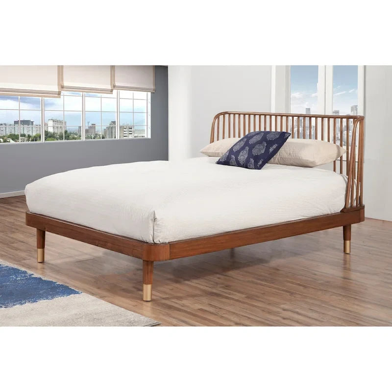 Cama de plataforma de madera en nogal oscuro
