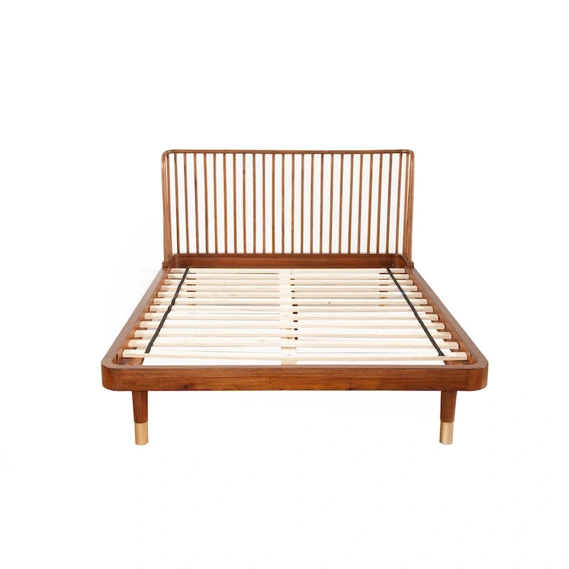 Cama de plataforma de madera en nogal oscuro