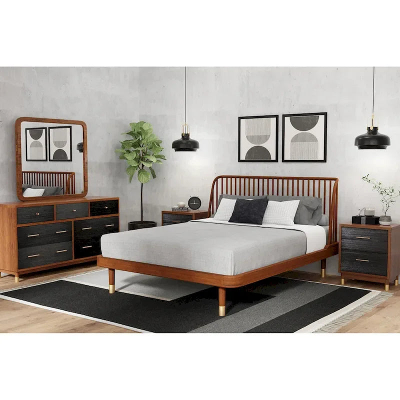 Cama de plataforma de madera en nogal oscuro