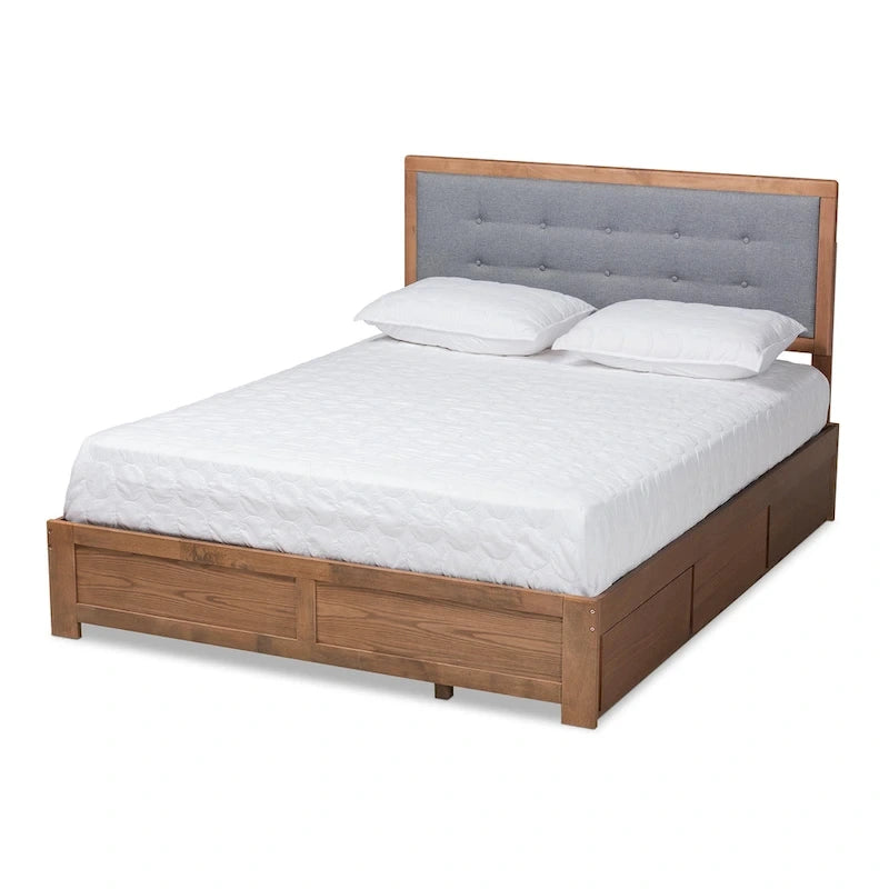 Cama con almacenaje de 3 cajones estilo moderno de mediados de siglo