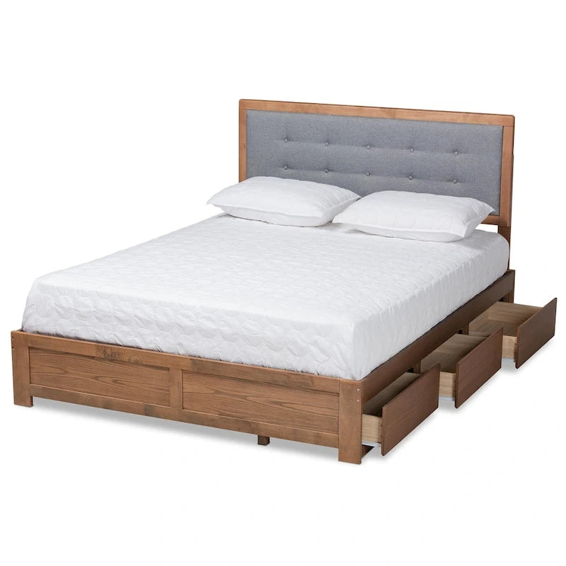 Cama con almacenaje de 3 cajones estilo moderno de mediados de siglo