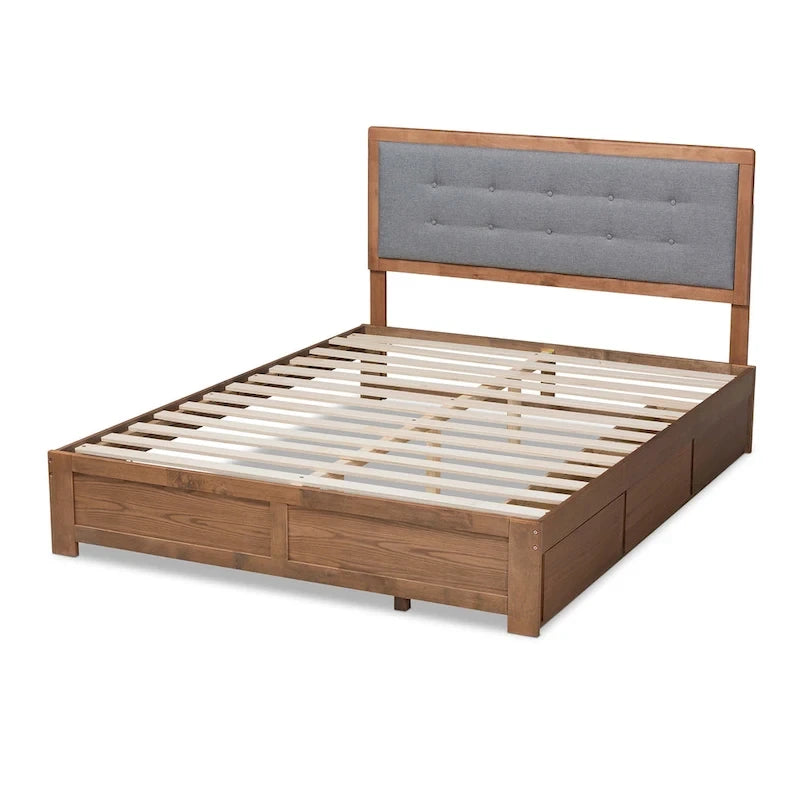 Cama con almacenaje de 3 cajones estilo moderno de mediados de siglo