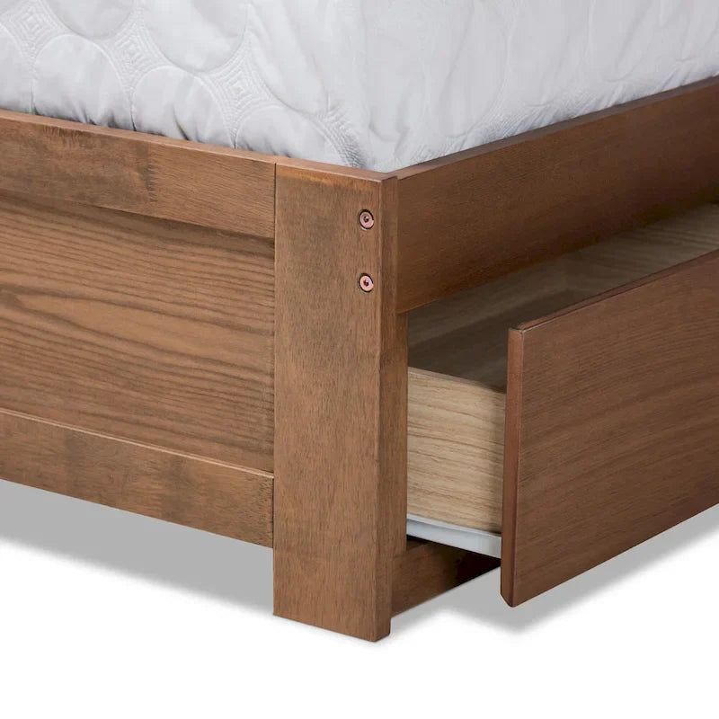 Cama con almacenaje de 3 cajones estilo moderno de mediados de siglo