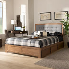 Cama con almacenaje de 3 cajones estilo moderno de mediados de siglo