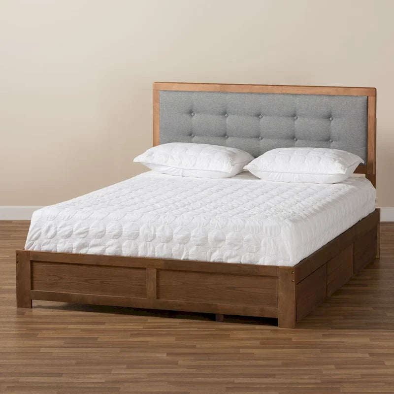Cama con almacenaje de 3 cajones estilo moderno de mediados de siglo