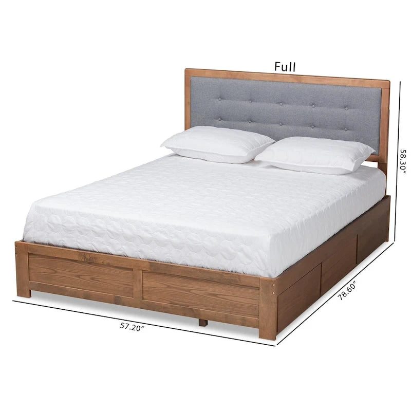 Cama con almacenaje de 3 cajones estilo moderno de mediados de siglo