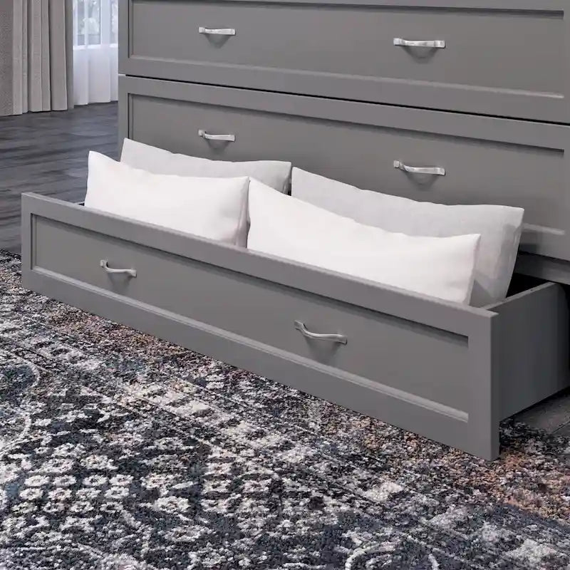 Arcón con Cama Plegable Murphy, tamaño matrimonial, con colchón, en color gris