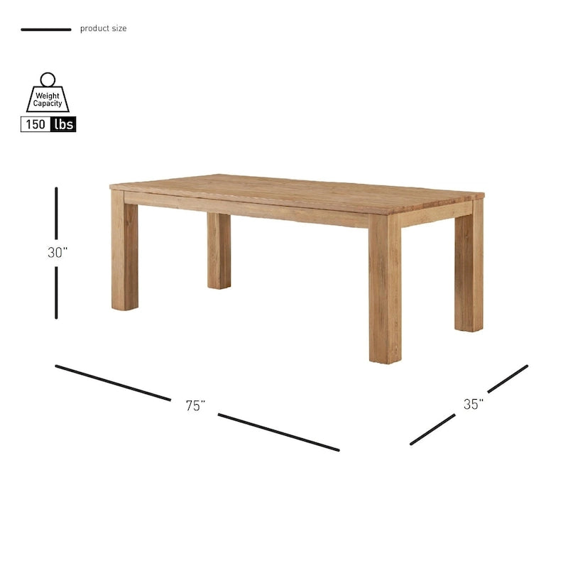 Mesa de comedor rectangular de 75 pulgadas con patas cuadradas