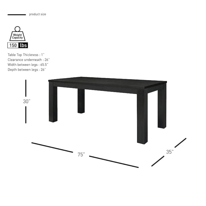 Mesa de comedor rectangular de 75 pulgadas con patas cuadradas