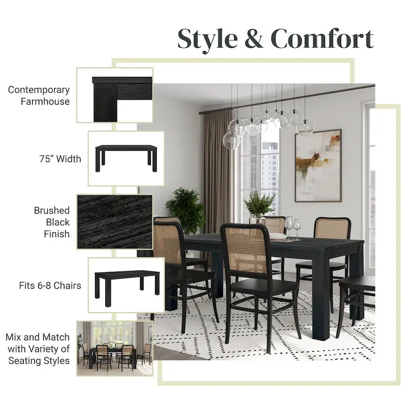 Mesa de comedor rectangular de 75 pulgadas con patas cuadradas