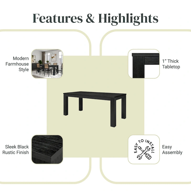 Mesa de comedor rectangular de 75 pulgadas con patas cuadradas