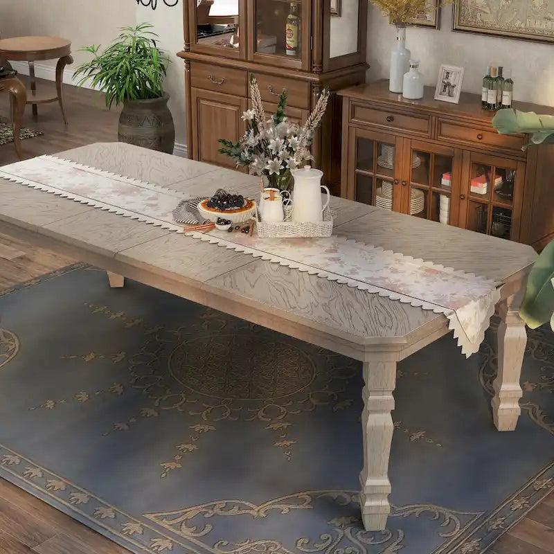 Mesa de comedor extensible de madera blanca de 100 pulgadas