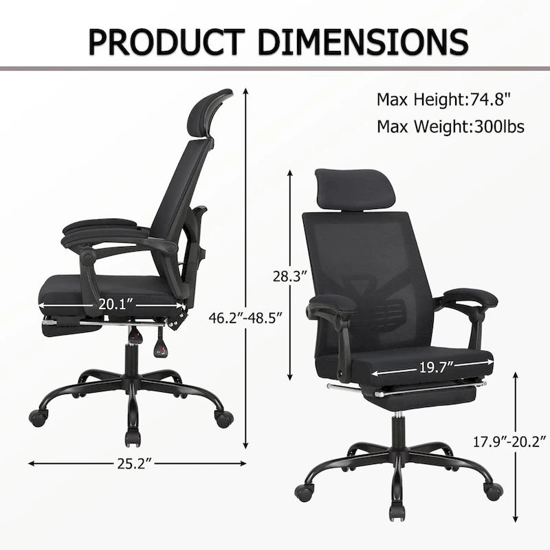 Silla de oficina ergonómica con reposapiés, giratoria y de malla para tareas de oficina