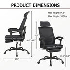 Silla de oficina ergonómica con reposapiés, giratoria y de malla para tareas de oficina