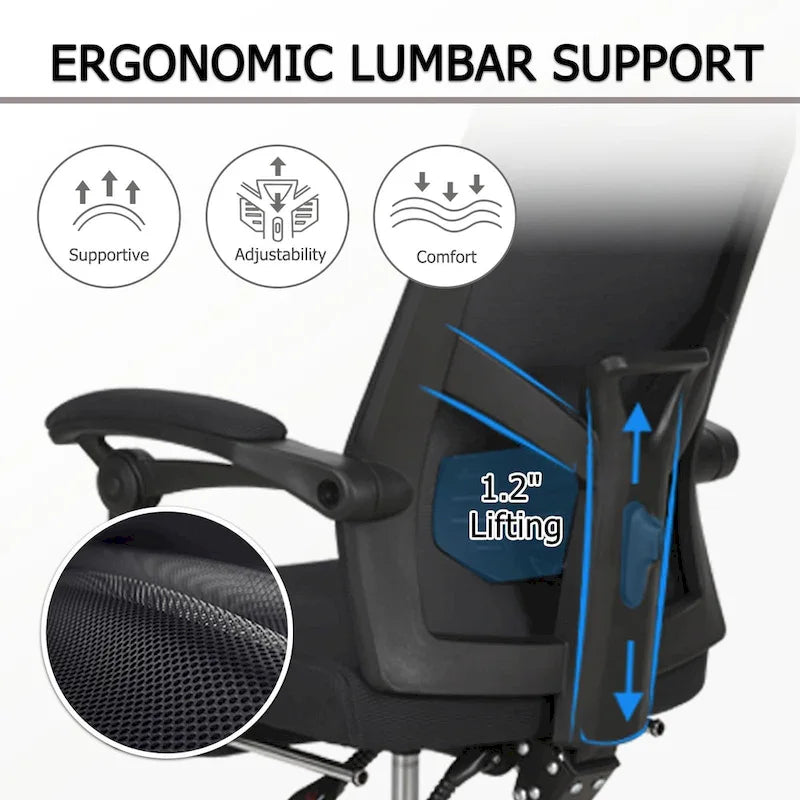 Silla de oficina ergonómica con reposapiés, giratoria y de malla para tareas de oficina