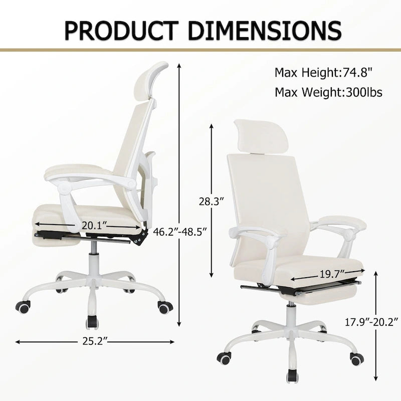 Silla de oficina ergonómica con reposapiés, giratoria y de malla para tareas de oficina