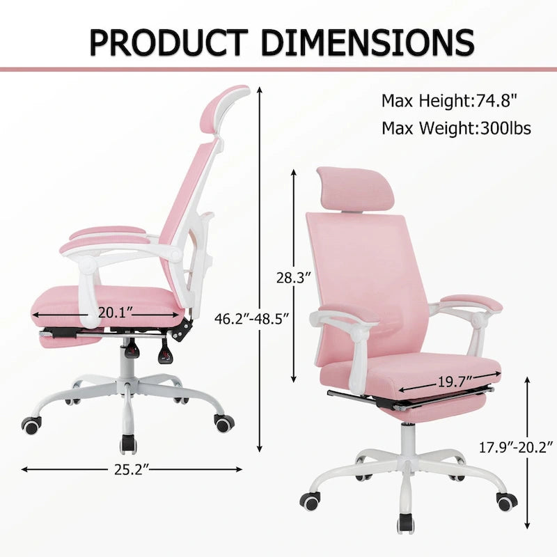 Silla de oficina ergonómica con reposapiés, giratoria y de malla para tareas de oficina