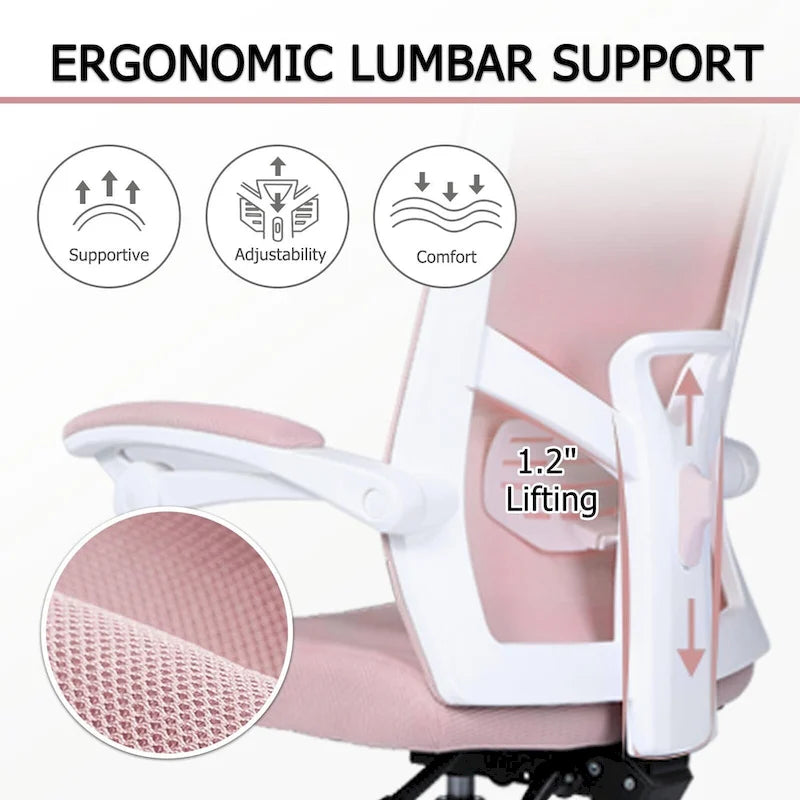 Silla de oficina ergonómica con reposapiés, giratoria y de malla para tareas de oficina
